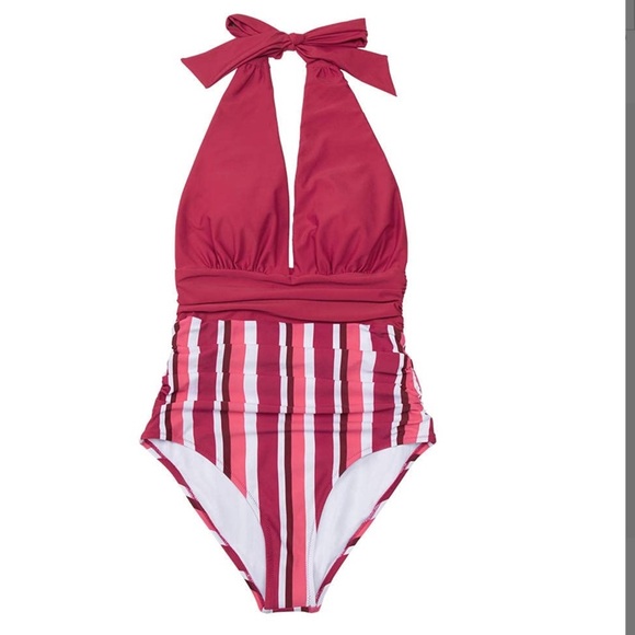 Womens Deep V-Neck Halter One-Piece Swimsuit Sexy Backless Bathing Suit NWT M - Picture 1 of 2